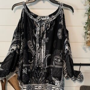 New York & Company Black and White Paisley Blouse